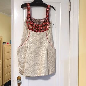 Art deco, bright beaded brocade cocktail dress, size 10/12